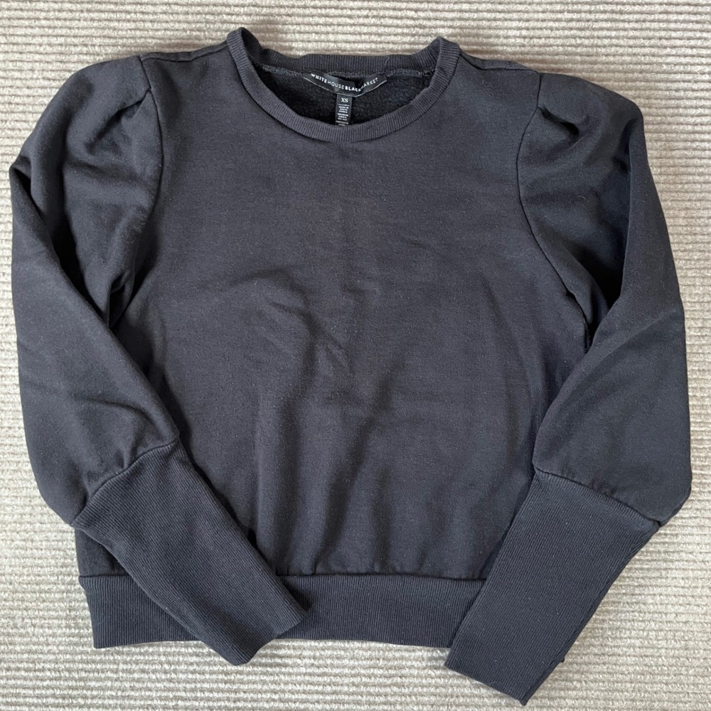 White House Black Market Black Puff‎ Sleeve Cropped Sweatshirt XS
